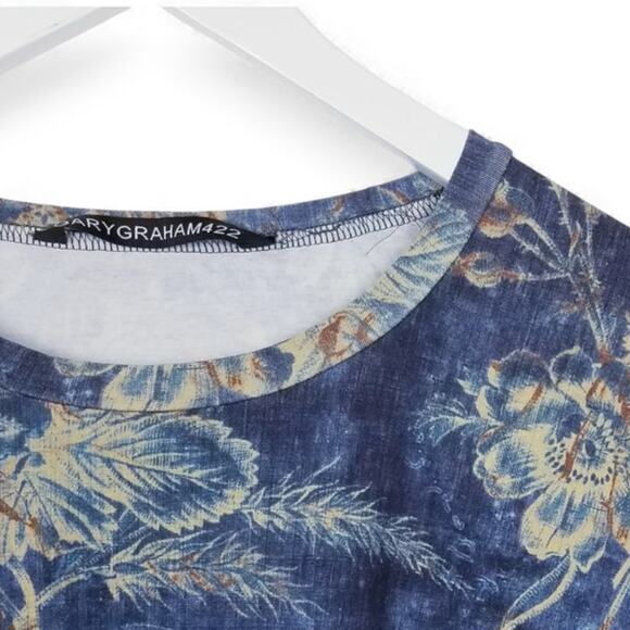 Gary Graham GaryGraham422 Indigo Floral Knit Oversized Tee Shirt Unisex M - Picture 7 of 8